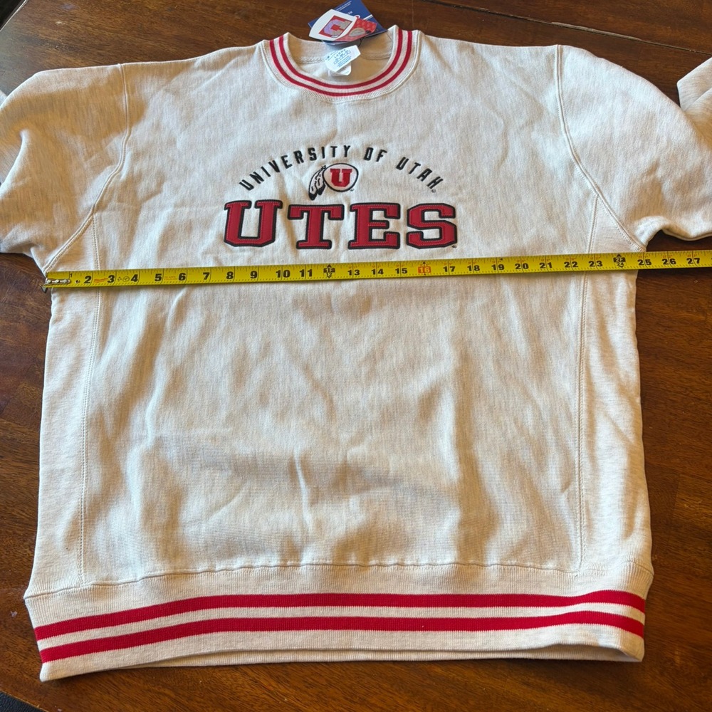 NWT Champion Reverse Weave Utah Utes Crewneck L Oatmeal Striped Collar Trim - Picture 8 of 8